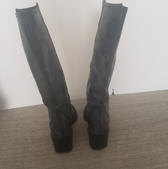 Chloe Steel Gray Mid Calf Leather Riding Boots - Picture 10 of 13